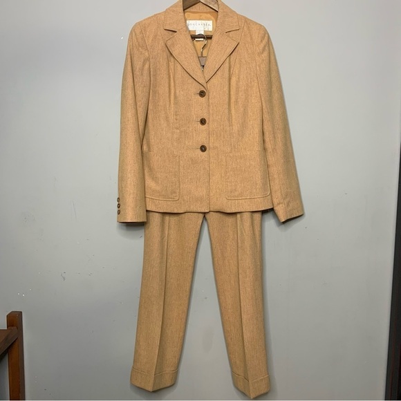 Vintage Yellow Tweed Wool Blend Cuff Pant Suit Leather Elbow Patches size S Tall - Picture 1 of 12